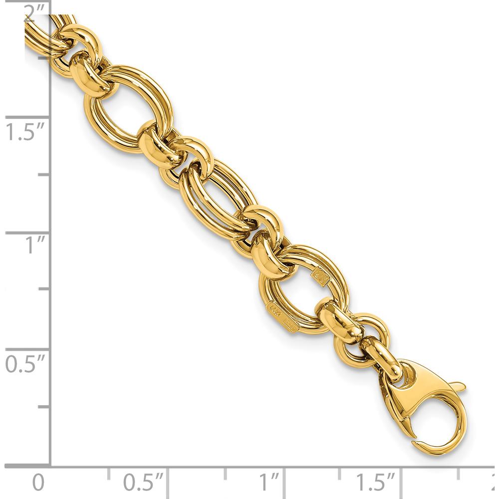 14K Yellow Gold 7mm Polished Fancy Link Bracelet - 7.5" Length by 0