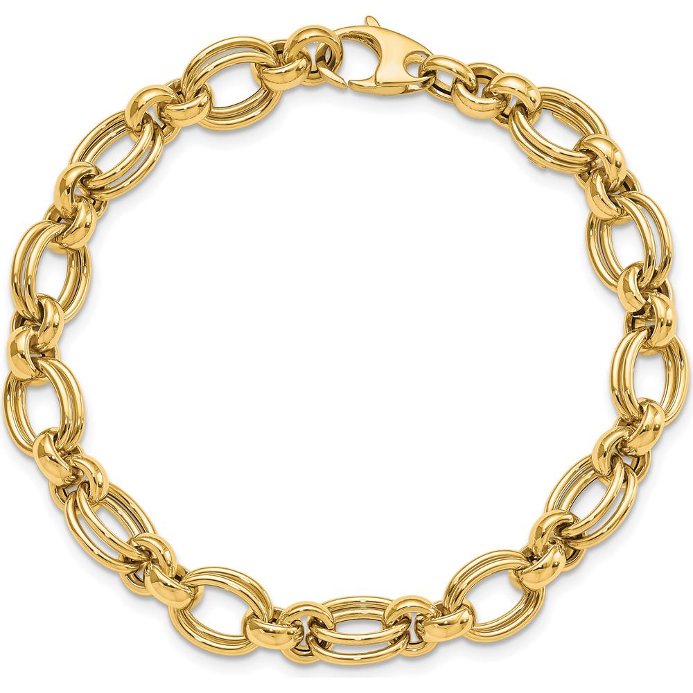 14K Yellow Gold 7mm Polished Fancy Link Bracelet - 7.5" Length by 0