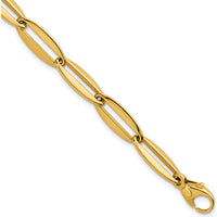 14K Yellow Gold 7mm Polished Long Oval Link Bracelet with Lobster Clasp - 7.5 Inch by 0
