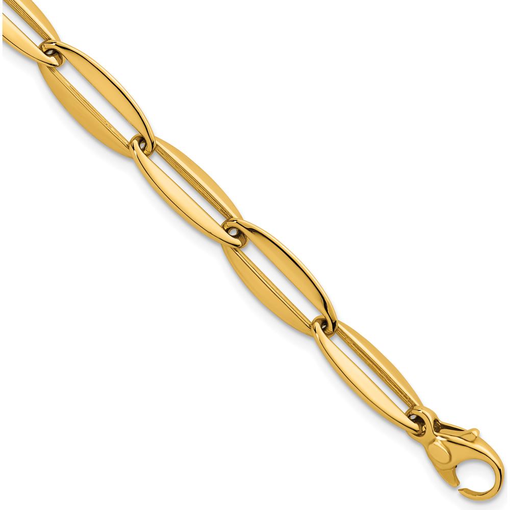 14K Yellow Gold 7mm Polished Long Oval Link Bracelet with Lobster Clasp - 7.5 Inch by 0