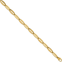 14K Yellow Gold 7mm Polished Long Oval Link Bracelet with Lobster Clasp - 7.5 Inch by 0