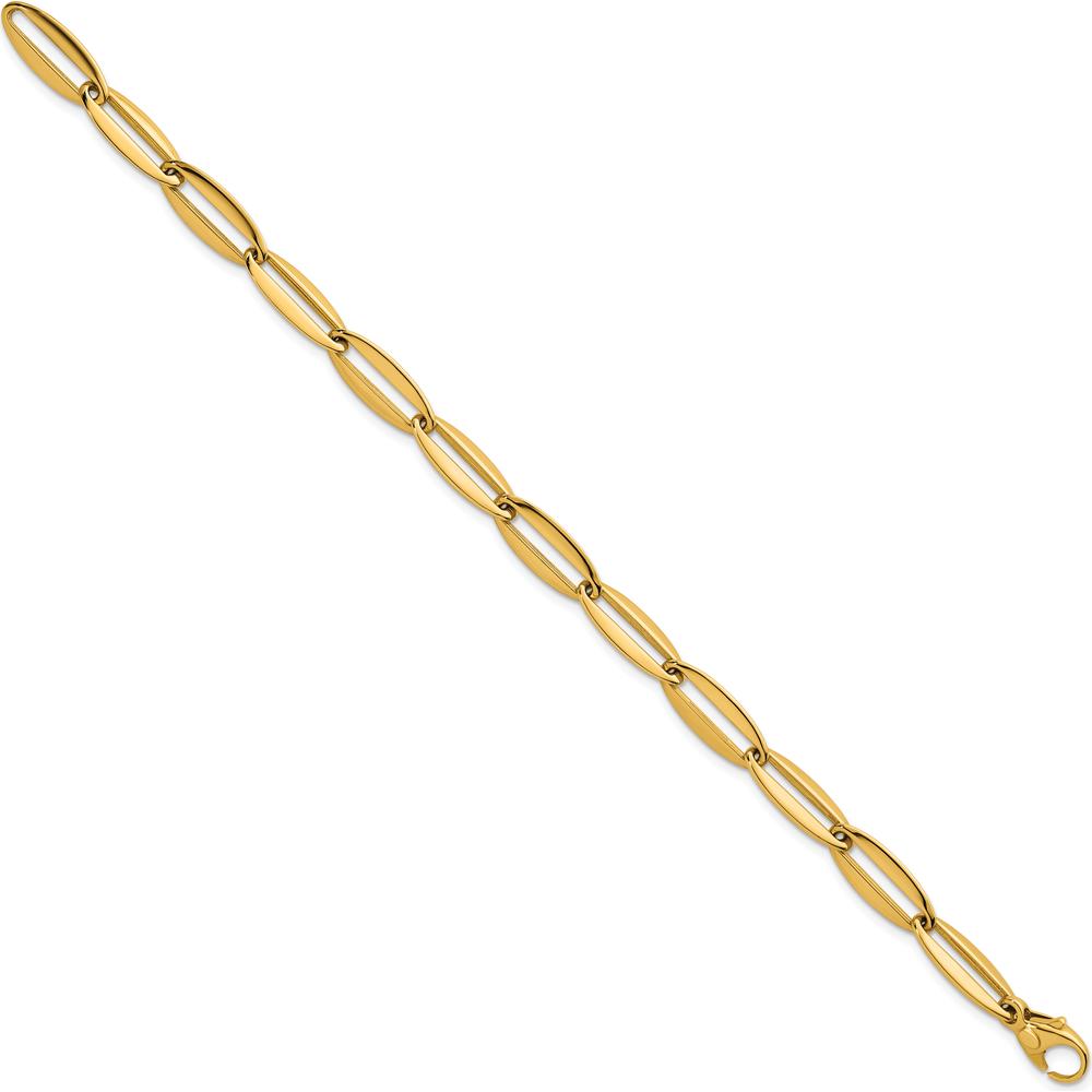 14K Yellow Gold 7mm Polished Long Oval Link Bracelet with Lobster Clasp - 7.5 Inch by 0