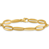14K Yellow Gold 7mm Polished Long Oval Link Bracelet with Lobster Clasp - 7.5 Inch by 0