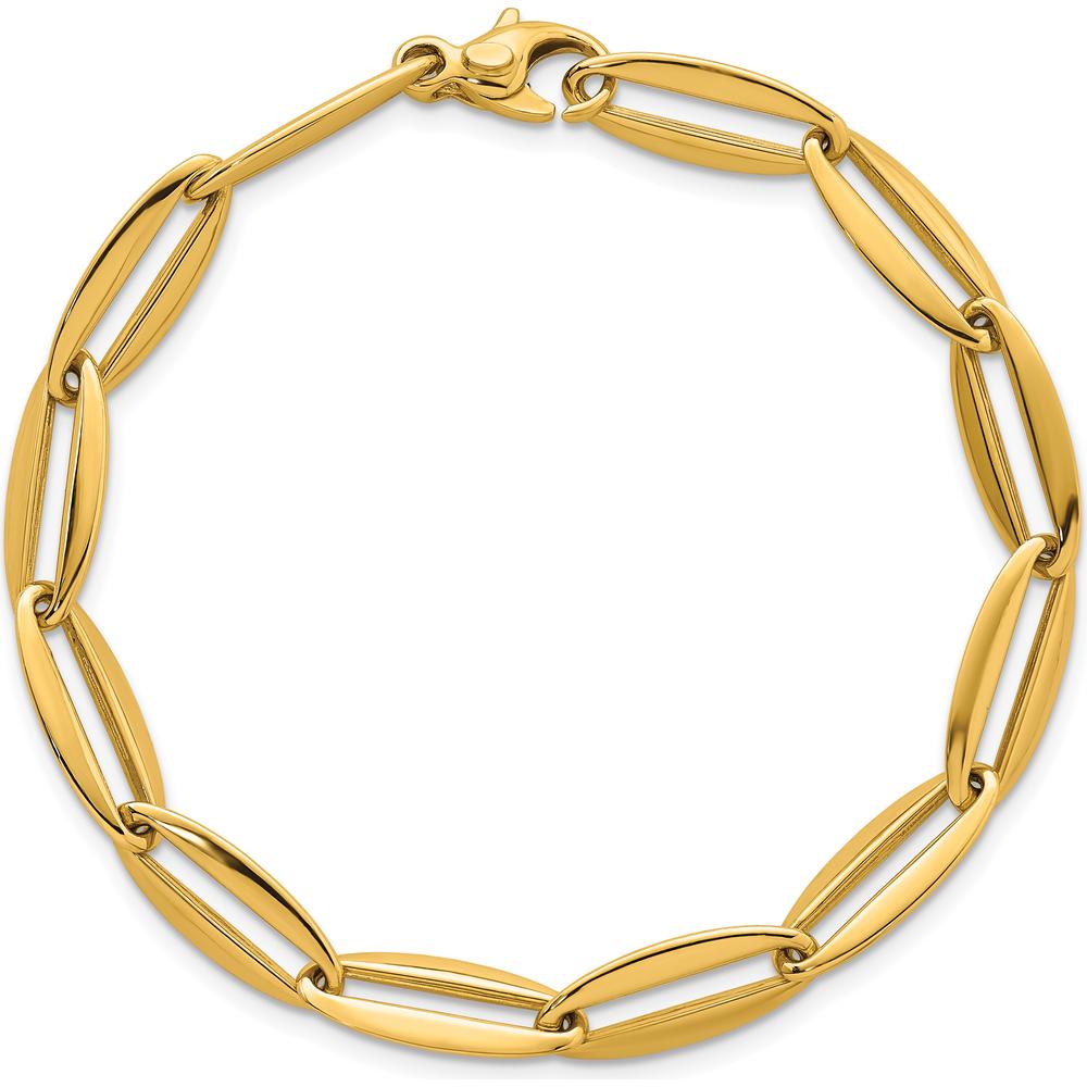 14K Yellow Gold 7mm Polished Long Oval Link Bracelet with Lobster Clasp - 7.5 Inch by 0