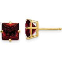 14K Yellow Gold 7mm Princess Cut Garnet Stud Earrings - 1.9 Carat Total Gem Weight by Monteluci Fine Jewelry