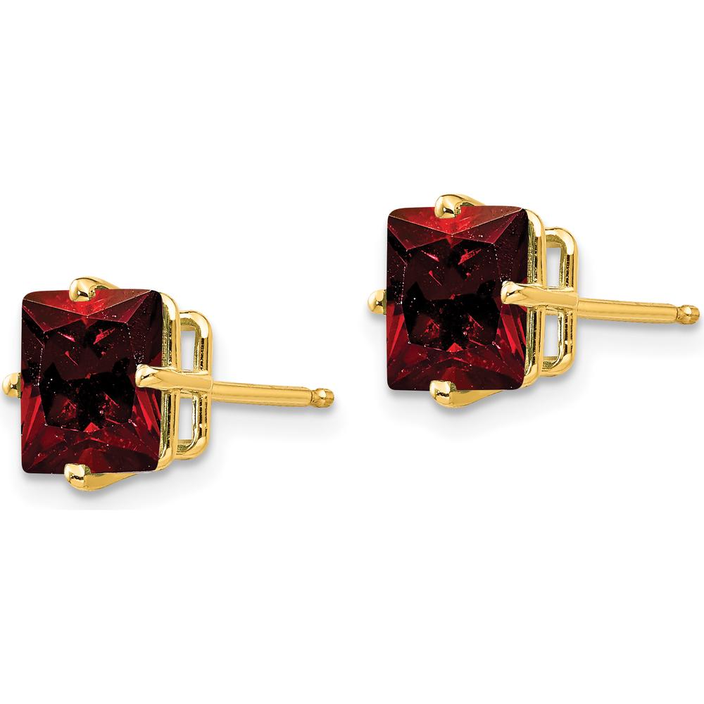 14K Yellow Gold 7mm Princess Cut Garnet Stud Earrings - 1.9 Carat Total Gem Weight by Monteluci Fine Jewelry