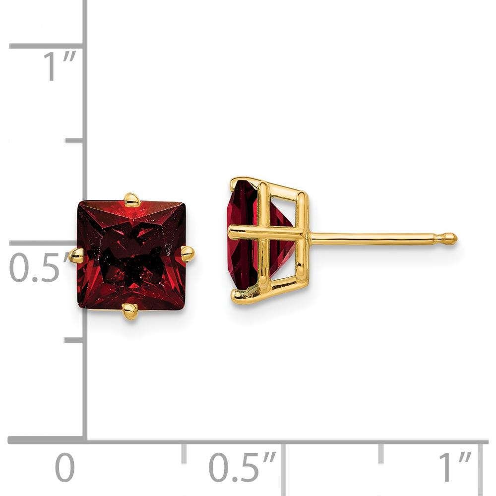 14K Yellow Gold 7mm Princess Cut Garnet Stud Earrings - 1.9 Carat Total Gem Weight by Monteluci Fine Jewelry