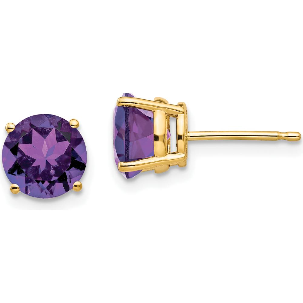 14K Yellow Gold 7mm Round Amethyst Stud Earrings - 1.1 Carat Total Amethyst Weight by Monteluci Fine Jewelry