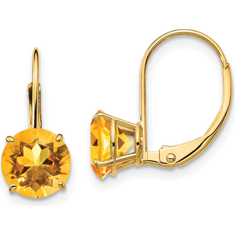 14K Yellow Gold 7mm Round Citrine Leverback Earrings - 1.25 Carat Total Gem Weight by Monteluci Fine Jewelry