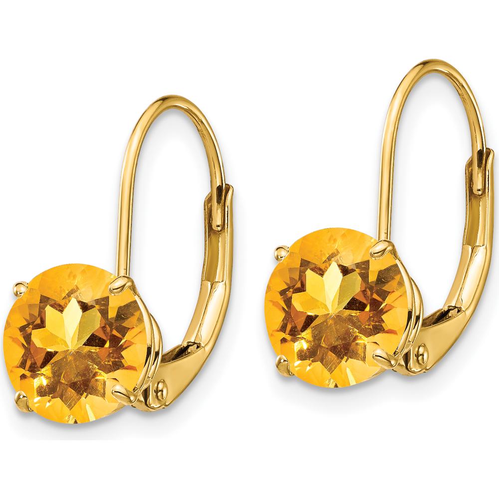 14K Yellow Gold 7mm Round Citrine Leverback Earrings - 1.25 Carat Total Gem Weight by Monteluci Fine Jewelry