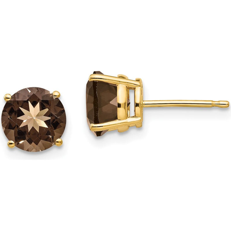 14K Yellow Gold 7mm Round Smoky Quartz Stud Earrings - 1.25 Carat Total Carat Weight by Monteluci Fine Jewelry