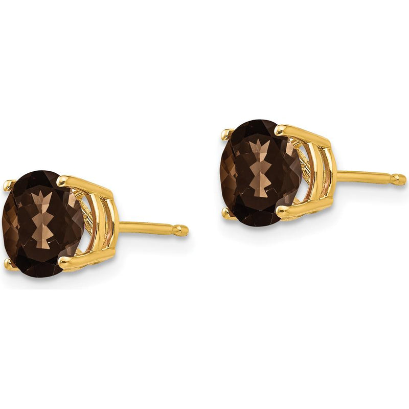 14K Yellow Gold 7mm Round Smoky Quartz Stud Earrings - 1.25 Carat Total Carat Weight by Monteluci Fine Jewelry