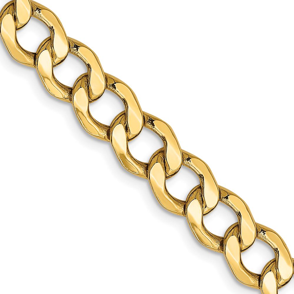 14K Yellow Gold 7mm Semi-Solid Curb Chain Necklace - 22 Inches by Oro Pregiato