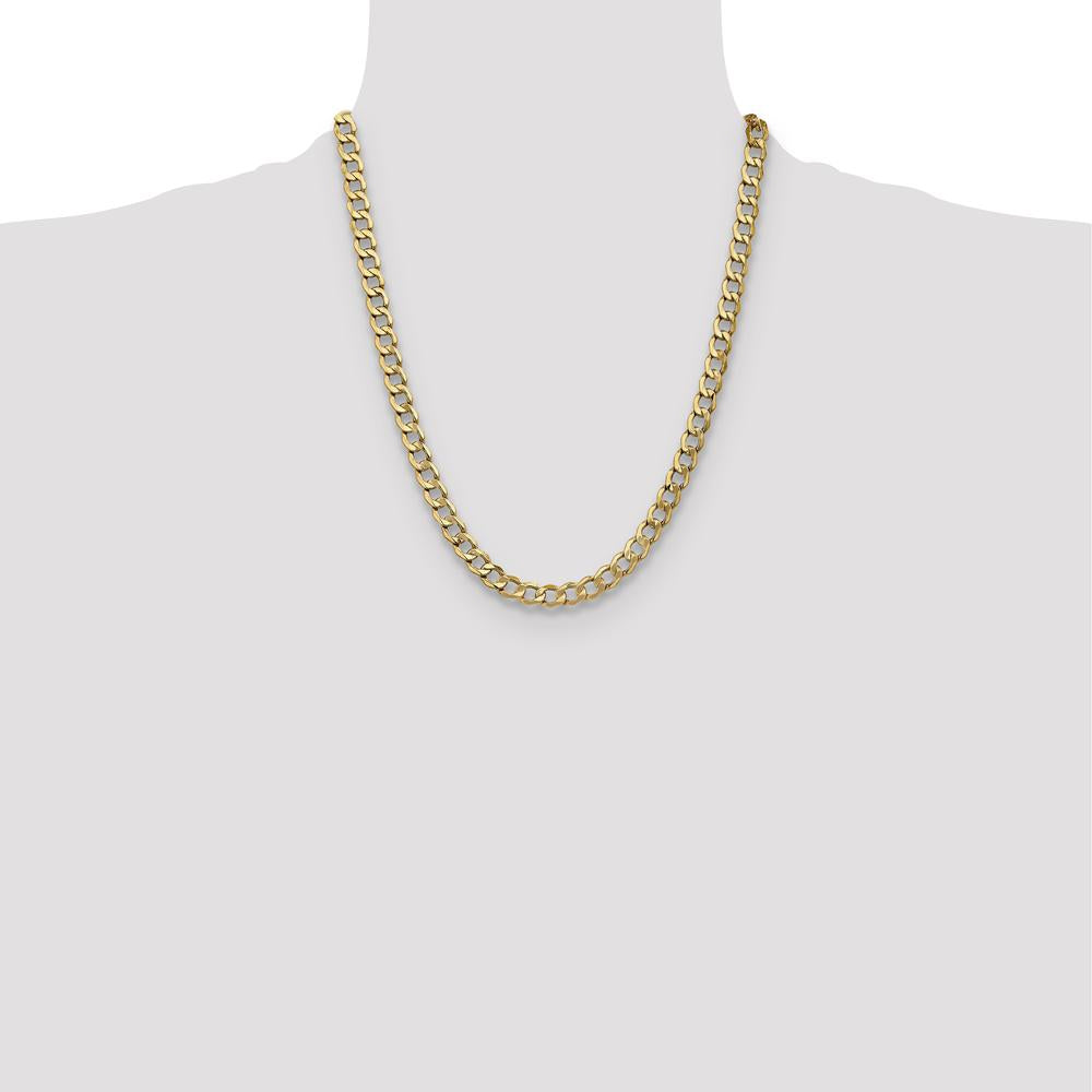 14K Yellow Gold 7mm Semi-Solid Curb Chain Necklace - 22 Inches by Oro Pregiato