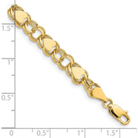 14K Yellow Gold 7mm Solid Double Link Heart Charm Bracelet - 8" Length by Oro Pregiato