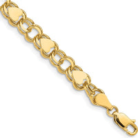 14K Yellow Gold 7mm Solid Double Link with Hearts 7" Charm Bracelet by Oro Pregiato