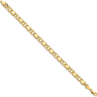 14K Yellow Gold 7mm Solid Double Link with Hearts 7" Charm Bracelet by Oro Pregiato