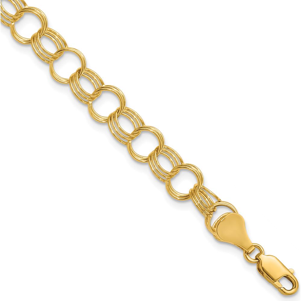 14K Yellow Gold 7mm Solid Triple Link 8" Charm Bracelet by Oro Pregiato
