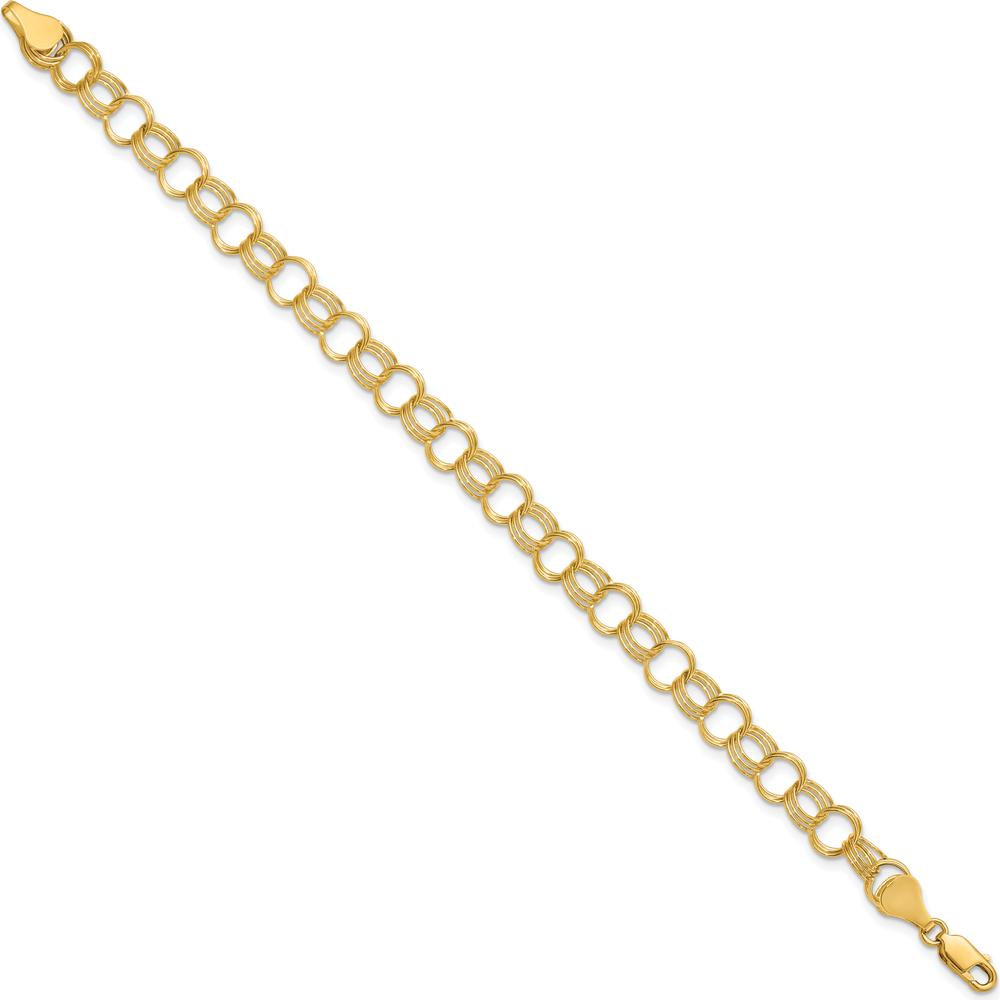 14K Yellow Gold 7mm Solid Triple Link 8" Charm Bracelet by Oro Pregiato