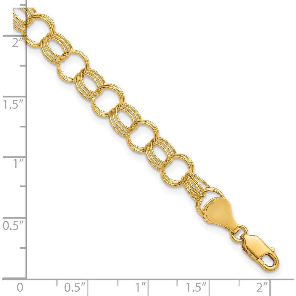 14K Yellow Gold 7mm Solid Triple Link 8" Charm Bracelet by Oro Pregiato