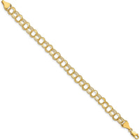 14K Yellow Gold 7mm Solid Triple Link Charm Bracelet - Timeless Luxury Design by 0