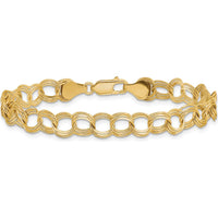 14K Yellow Gold 7mm Solid Triple Link Charm Bracelet - Timeless Luxury Design by 0