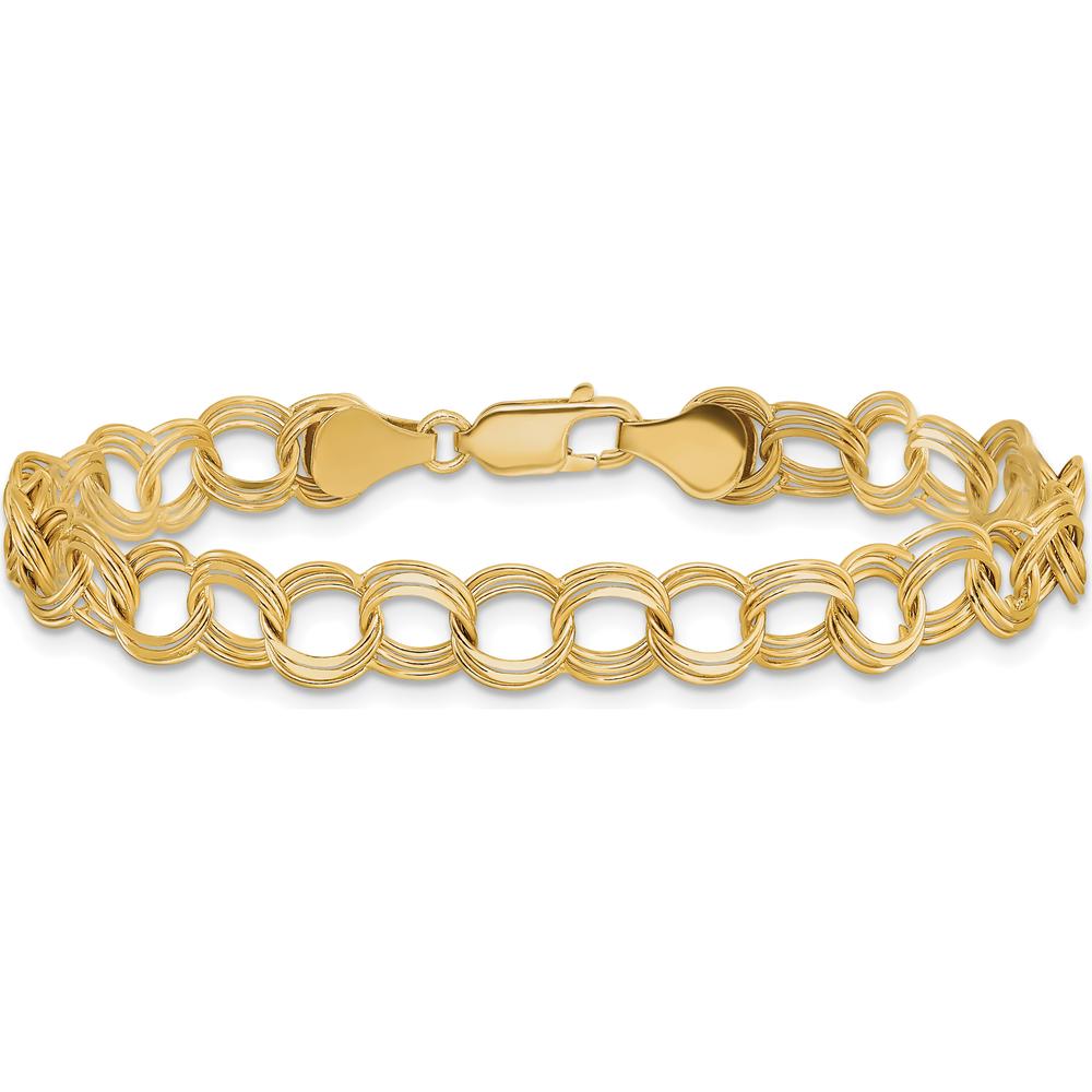 14K Yellow Gold 7mm Solid Triple Link Charm Bracelet - Timeless Luxury Design by 0