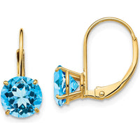 14K Yellow Gold 7mm Swiss Blue Topaz Leverback Earrings - 1.6 Carat Total Gem Weight by Monteluci Fine Jewelry