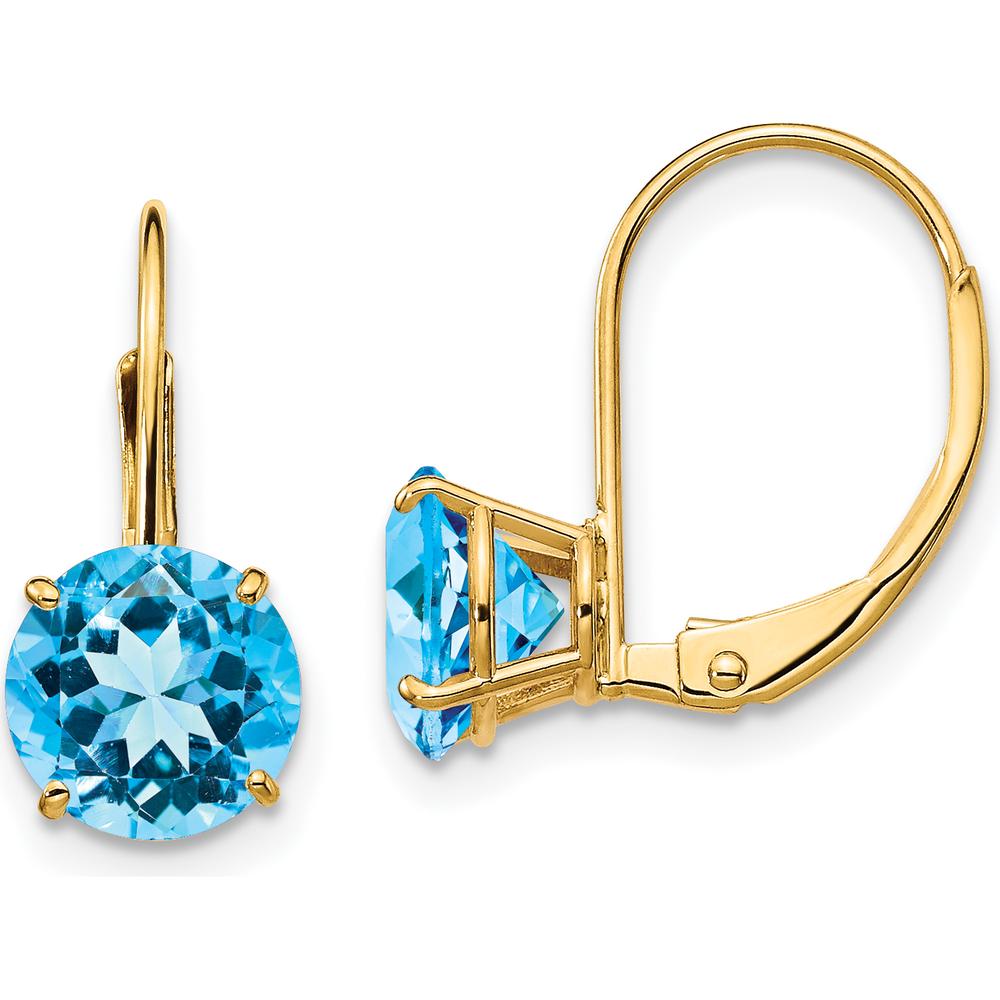 14K Yellow Gold 7mm Swiss Blue Topaz Leverback Earrings - 1.6 Carat Total Gem Weight by Monteluci Fine Jewelry
