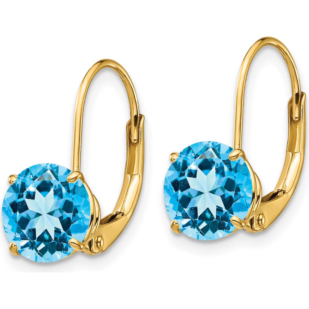 14K Yellow Gold 7mm Swiss Blue Topaz Leverback Earrings - 1.6 Carat Total Gem Weight by Monteluci Fine Jewelry