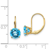 14K Yellow Gold 7mm Swiss Blue Topaz Leverback Earrings - 1.6 Carat Total Gem Weight by Monteluci Fine Jewelry