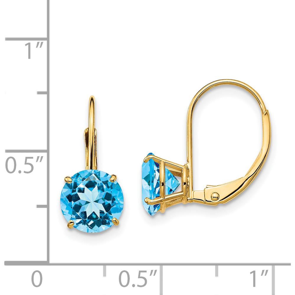 14K Yellow Gold 7mm Swiss Blue Topaz Leverback Earrings - 1.6 Carat Total Gem Weight by Monteluci Fine Jewelry