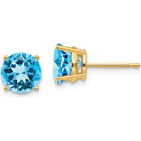 14K Yellow Gold 7mm Swiss Blue Topaz Stud Earrings - 1.6 Carat Total Gem Weight by Monteluci Fine Jewelry
