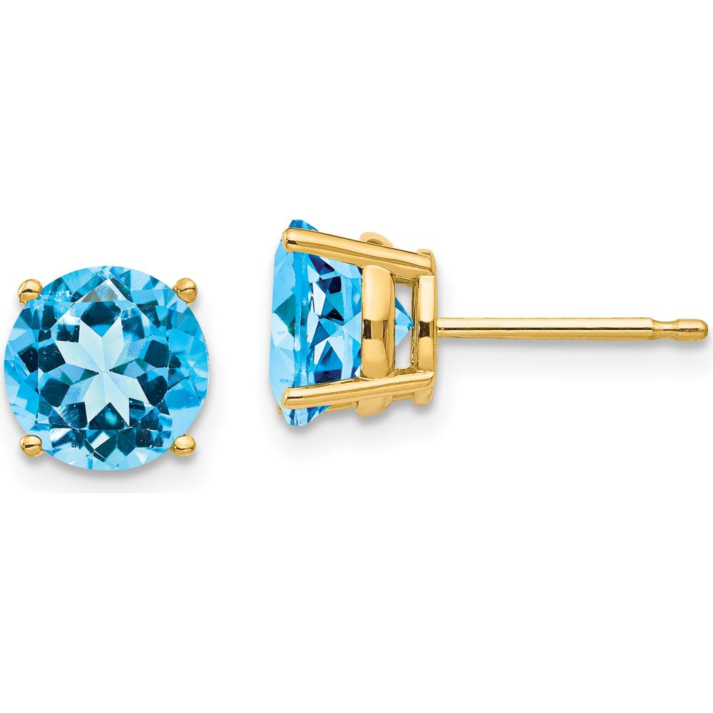 14K Yellow Gold 7mm Swiss Blue Topaz Stud Earrings - 1.6 Carat Total Gem Weight by Monteluci Fine Jewelry