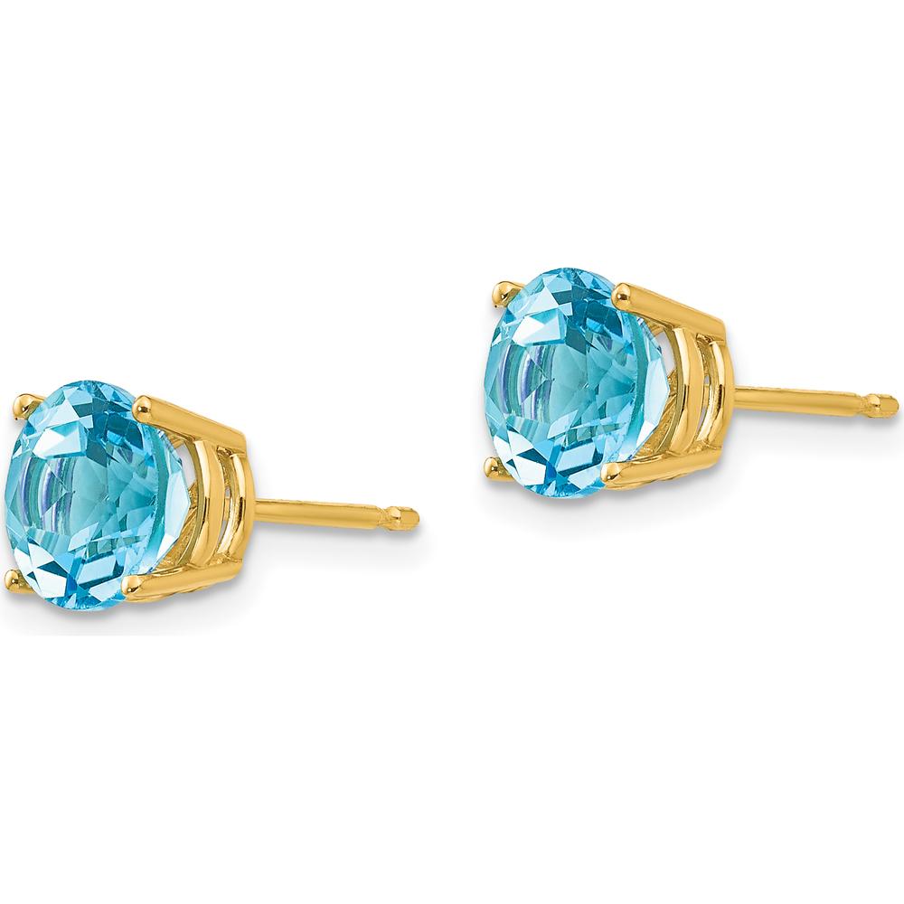 14K Yellow Gold 7mm Swiss Blue Topaz Stud Earrings - 1.6 Carat Total Gem Weight by Monteluci Fine Jewelry
