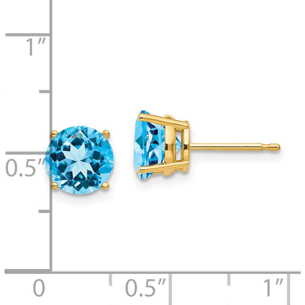 14K Yellow Gold 7mm Swiss Blue Topaz Stud Earrings - 1.6 Carat Total Gem Weight by Monteluci Fine Jewelry