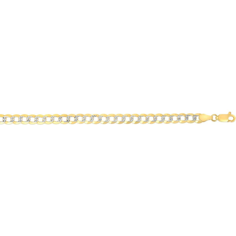 14K Yellow Gold 7mm White Pave Diamond-Cut Curb Chain Bracelet - 8.5" by Orozza Fine Jewelry