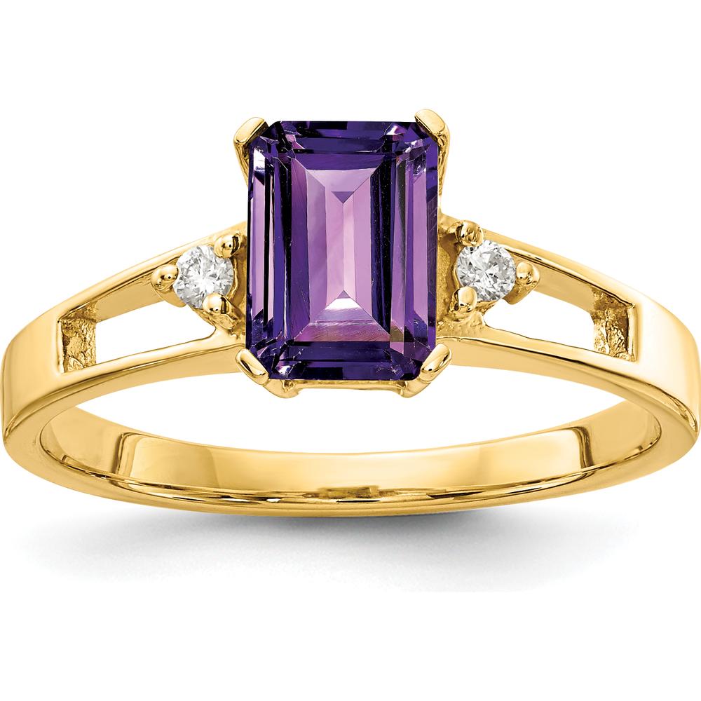 14K Yellow Gold 7x5mm Emerald Cut Amethyst Ring with Round Diamonds - 0.92 Carat Total Gemstone Weight by Oro Pregiato
