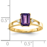 14K Yellow Gold 7x5mm Emerald Cut Amethyst Ring with Round Diamonds - 0.92 Carat Total Gemstone Weight by Oro Pregiato