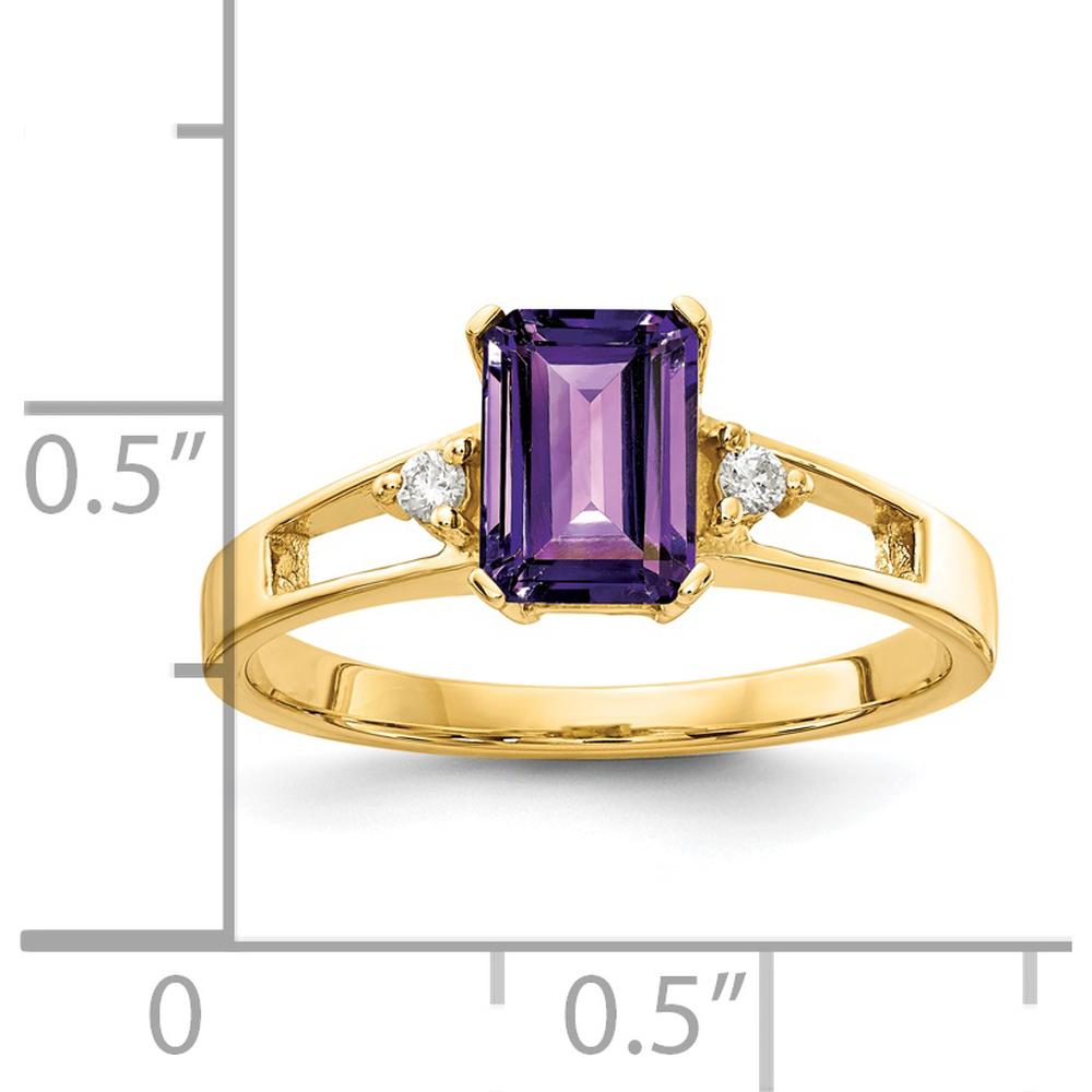 14K Yellow Gold 7x5mm Emerald Cut Amethyst Ring with Round Diamonds - 0.92 Carat Total Gemstone Weight by Oro Pregiato