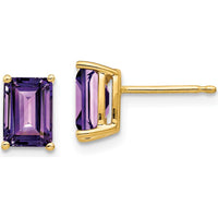 14K Yellow Gold 7x5mm Emerald Cut Amethyst Stud Earrings - 0.9 Carat Total Gem Weight by Monteluci Fine Jewelry
