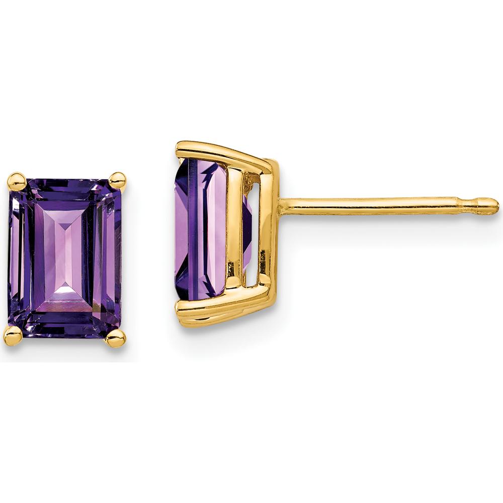 14K Yellow Gold 7x5mm Emerald Cut Amethyst Stud Earrings - 0.9 Carat Total Gem Weight by Monteluci Fine Jewelry
