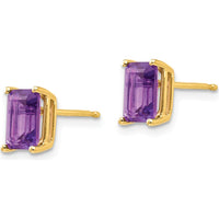 14K Yellow Gold 7x5mm Emerald Cut Amethyst Stud Earrings - 0.9 Carat Total Gem Weight by Monteluci Fine Jewelry