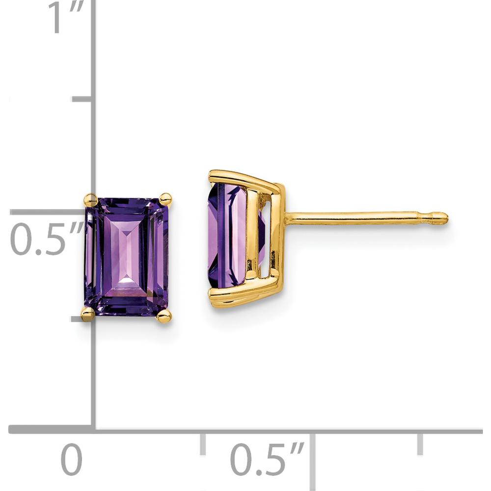 14K Yellow Gold 7x5mm Emerald Cut Amethyst Stud Earrings - 0.9 Carat Total Gem Weight by Monteluci Fine Jewelry