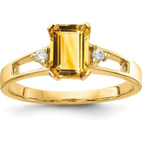 14K Yellow Gold 7x5mm Emerald Cut Citrine Ring with Round Diamonds - 0.95 Carat Total Gemstone Weight by Monteluci Fine Jewelry