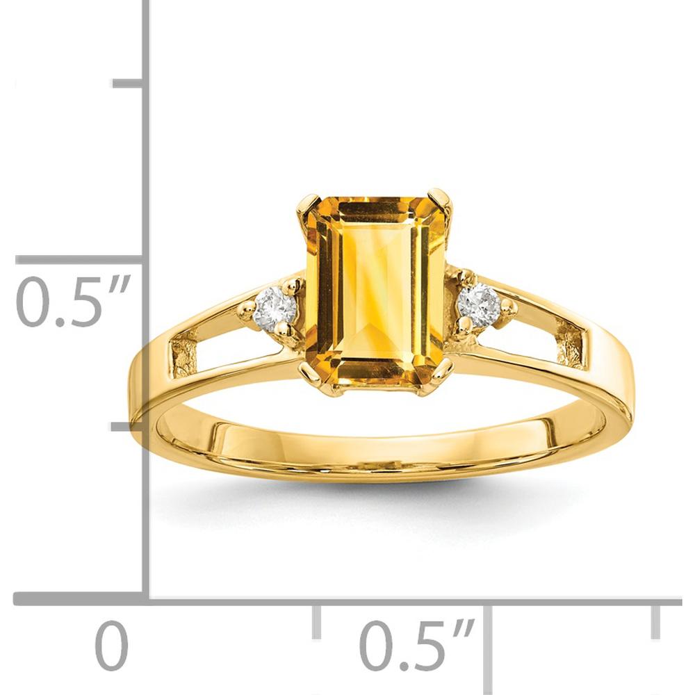 14K Yellow Gold 7x5mm Emerald Cut Citrine Ring with Round Diamonds - 0.95 Carat Total Gemstone Weight by Monteluci Fine Jewelry