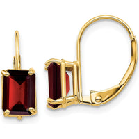 14K Yellow Gold 7x5mm Emerald Cut Garnet Leverback Earrings - 1.25 Carat Total Garnet Weight by Monteluci Fine Jewelry