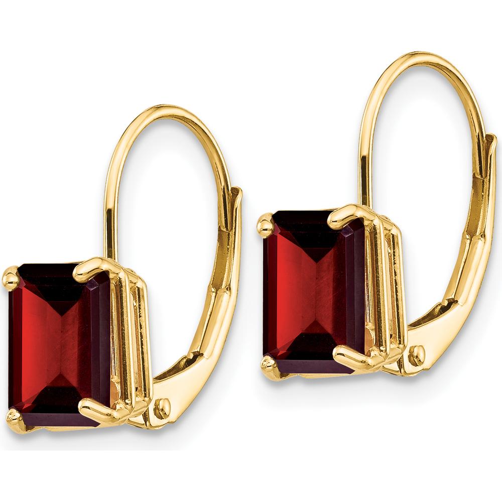 14K Yellow Gold 7x5mm Emerald Cut Garnet Leverback Earrings - 1.25 Carat Total Garnet Weight by Monteluci Fine Jewelry