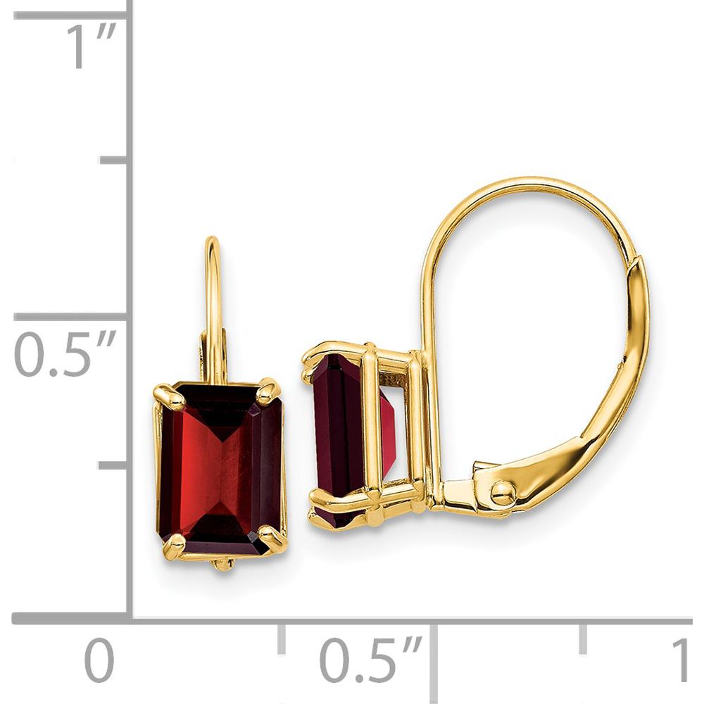 14K Yellow Gold 7x5mm Emerald Cut Garnet Leverback Earrings - 1.25 Carat Total Garnet Weight by Monteluci Fine Jewelry