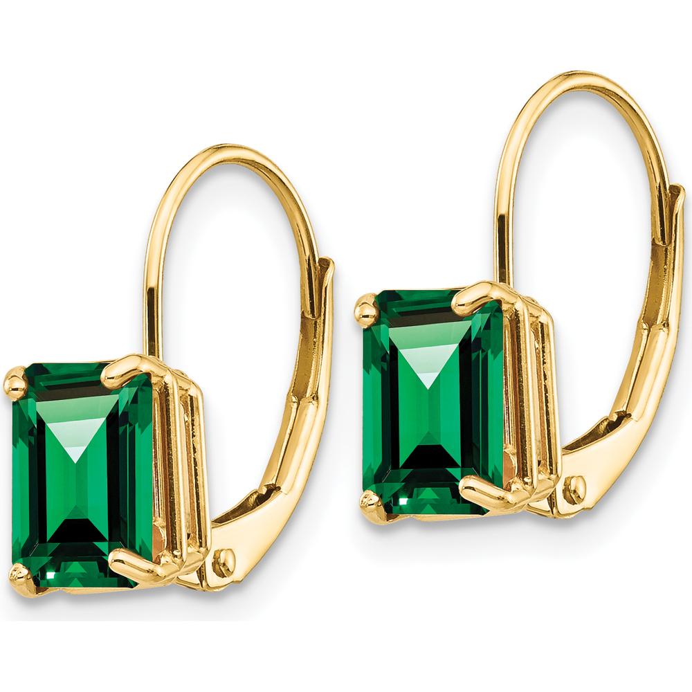 14K Yellow Gold 7x5mm Emerald Cut Mount St. Helens Leverback Earrings - 1 Carat Total Helenite Weight by Monteluci Fine Jewelry